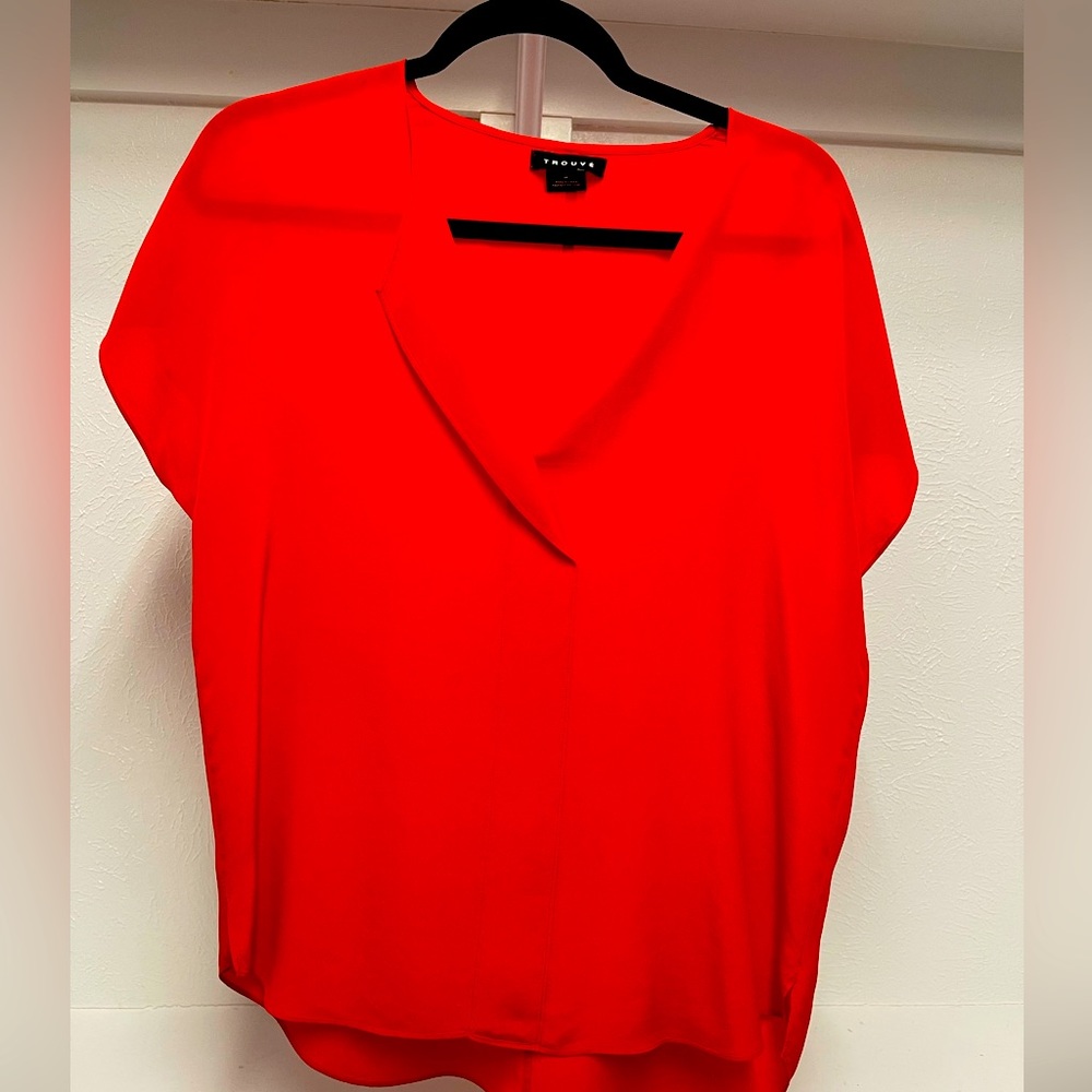 Trouvé red silk top in medium. Great capsule piece
